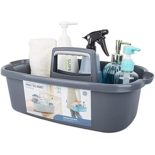 JiatuA Large Cleaning Supplies Caddy Portable Shower Basket Supply Organizer with Handle Plastic Bucket Tool Storage for Bathroom, Bedroom, Kitchen, College Dorm, Garden, Dark Gray