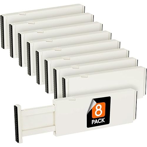 Lifewit 8 Pack Drawer Dividers 4" High, 11-17" Adjustable Dresser Drawer Organizers for Clothes, Expandable Dresser Separators in Bedroom/Bathroom/Kitchen/Vanity/Office Organization and Storage, Beige