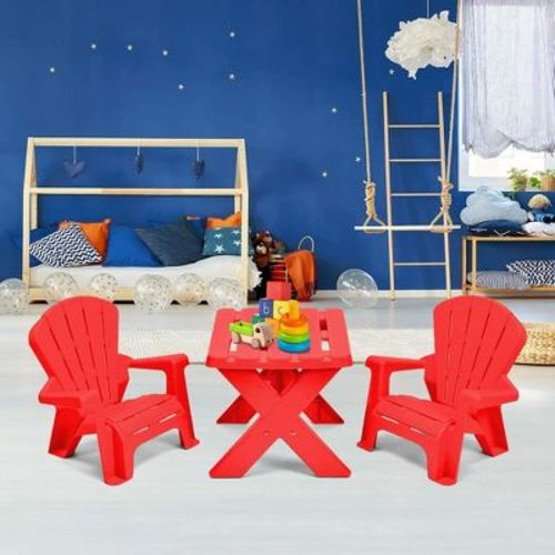 Plastic Children Kids Table & Chair Set 3-Piece Play Furniture In/Outdoor Red