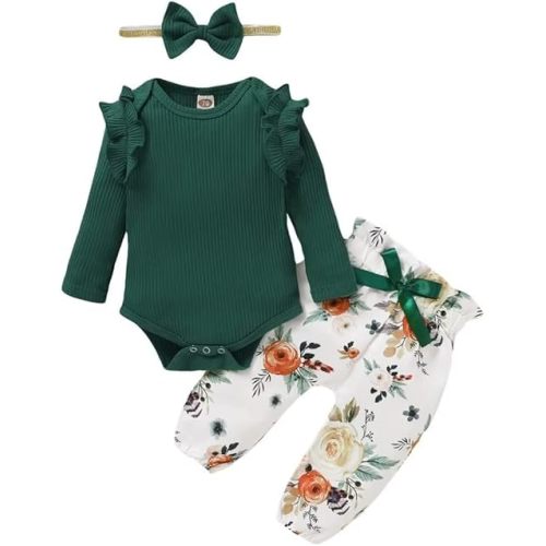 Baby girl clothes, Newborn Baby Girl Clothes, Soft Long Sleeve Onesies Girl Collocation Pants and Headband