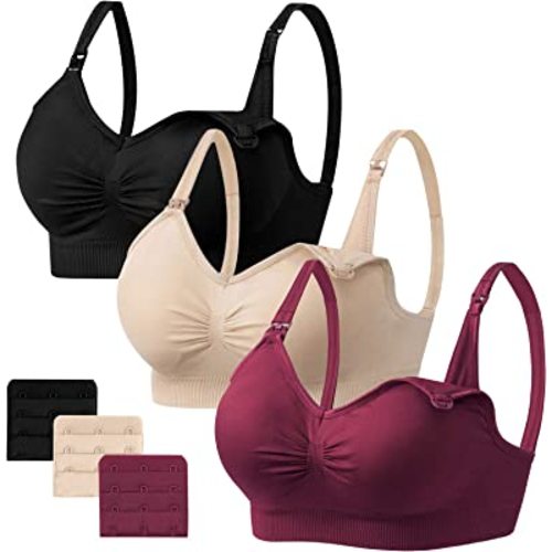 Angelhood Womens Seamless Sleep Nursing Bra,Breastfeeding Maternity Bra with Remove Bra Pads Extenders Pack of 3