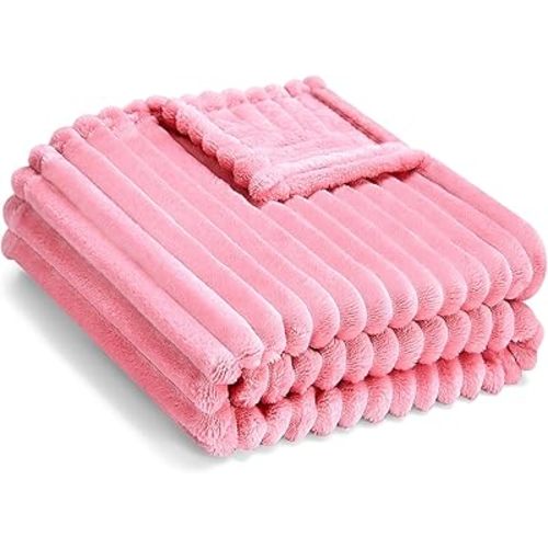 Soft Fleece Baby Blanket Ultra Cozy Pink Baby Blankets for Girls Warm and Lightweight Infant Toddler Newborn Receiving Gift with Reversible Stripes for Crib Stroller, 30x40 Inch, Dark Pink