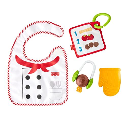 Fisher-Price Cutest Chef Gift Set, 4 cooking-themed baby toys with wearable bib and teether for babies ages 3 months and older