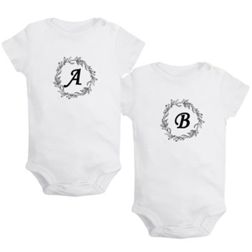iDzn Pack of 2, Twin Baby A & B Twins Novelty Rompers For Babies, Newborn Baby Unisex Bodysuits, Infant Jumpsuits, Toddler 0-24 Months Kids One-Piece Oufits