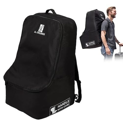 J.L. Childress Padded Backpack Car Seat Bag - Travel Bag for Airplane, Fits Most Baby & Infant Car Seats, Boosters, & Carriers, Accessories for Gate or Baggage Check, AirTag Compatible - Deluxe, Black