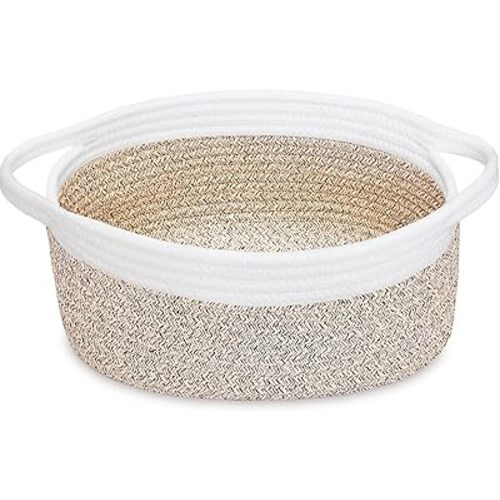 ABenkle Small Woven Basket, 12" x 8" x 5" - Cute Storage Basket with Handles for Room, Cat & Dog Toys, Gift Box