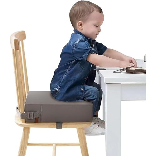 Toddler Booster Seat for Dining Table, Stronger Support Non-Slip Bottom Booster Seat for Kitchen Chair 2 Adjustable Straps Portable Travel and Home Increasing Booster Cushion Kid Baby(Grey)