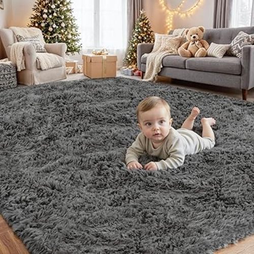 6x9 Area Rugs for Living Room Rug: Soft Fluffy Shag Gray Rugs for Bedroom, Non-Slip Large Fuzzy Plush Rug Indoor Floor Carpet for Nursery Kids Boys Girls Room, Dorms, Playroom, Modern Home Decor