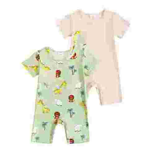 Actgleam Baby Boys Short Sleeve Romper Summer Infant Onesie Unisex Newborn Baby Clothes,Light Green Zoo,0-3 Months