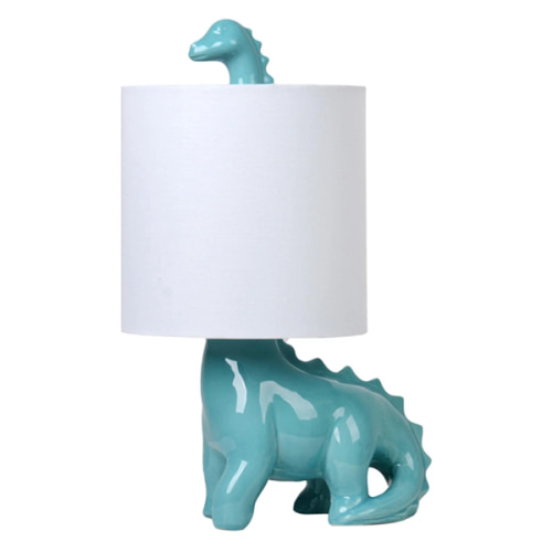 Tiny Dreamers Teal Ceramic Dinosaur Lamp with Shade, 17"