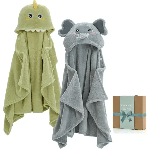 Momcozy Hooded Baby Towels-Visualize Health Label -2 Pack Premium Coral Fleece Bath Towel with Large Size-Ultra Absorbent for Baby Comfort- Great Gift for Newborn, Toddler and Kids(28"x 55", L x W)