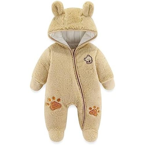 JiAmy Newborn Baby Winter Hooded Romper, Cartoon Zipper Footie Fleece Snowsuit Jumpsuit Outfits 0-12 Months
