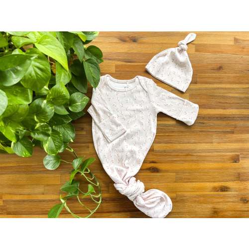 Organic Newborn Hat + Gown Set in Sandy Seagulls