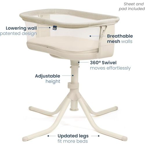 HALO® BassiNest® Swivel Sleeper 4.0 Signature, Over-Bed Baby Bassinet with 360 Rotation, Breathable Mesh, Lowering Wall for Easy Access, Oat