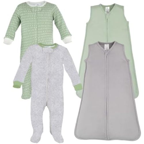 4Pc Comfy Cozy Set - 2 Sleep Sack & 2 Footed Pajamas, Super Soft Baby Clothes, Wearable Blanket, Sleepwear Set
