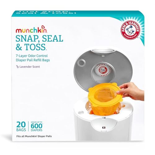 Munchkin® Arm and Hammer Diaper Pail Snap, Seal and Toss Refill Bags, Holds 600 Diapers, White 20 Count - 20 Pack