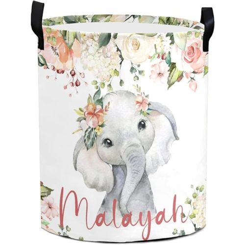 Personalized Laundry Baskets Custom Laundry Hamper Collapsible Clothes Storage Basket with Handle for Bathroom Living Room Bedroom (Baby elephant 02)