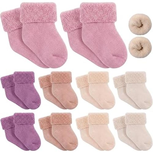 Twistover 10 Pairs Preemie Baby Terry Cotton Turn Cuff Socks for Newborn Girls Boys - Nicu