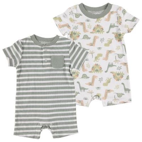 Chick Pea Gender Neutral Baby Short Sleeve Romper 2 Pc Set Dinosaur Trendy Green Newborn Clothing Size 3-6m