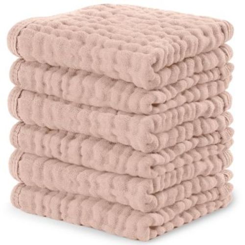 Baby Washcloths Muslin Cotton, Large 10”x10” by Comfy Cubs (Blush, Pack of 6)