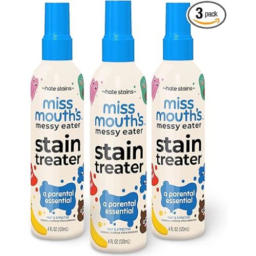Miss Mouth's Messy Eater Stain Treater Spray - 4oz 3 Pack Stain Remover - Newborn & Baby Essentials - No Dry Cleaning Food, Grease, Coffee Off Laundry, Underwear, Fabric