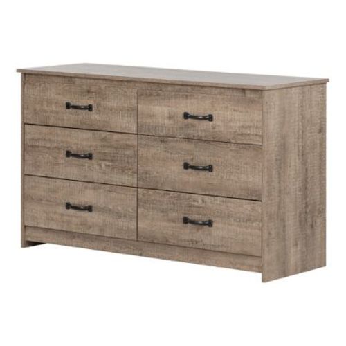 South Shore Tassio 6 Drawer Double Dresser Weathered Oak: Laminated Particle Board, Adult Assembly Required