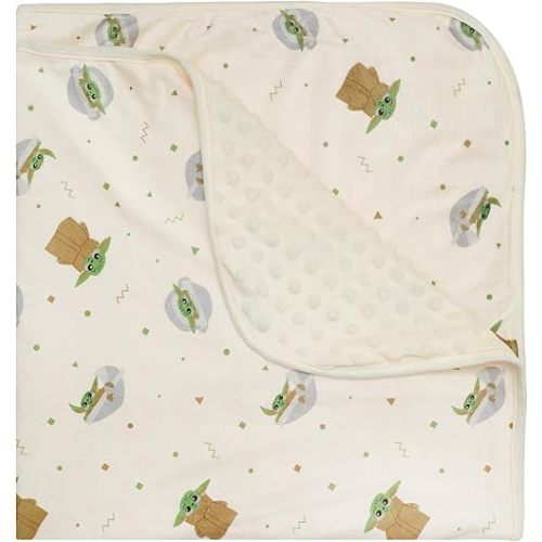 Star Wars Mandalorian Baby Unisex Plush Blanket – Baby Yoda Baby Gifts - Soft Baby Blankets (Off-White/Green, 0-12 Months)