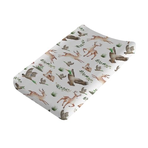 Wild Animals Hunting Baby Changing Pad Cover Sheets for Boys & Girls 32''x16'' Hunting Animals Boho Leaves Unisex Fitted Diaper Change Table Sheets Soft Breathable Changing Table Mats
