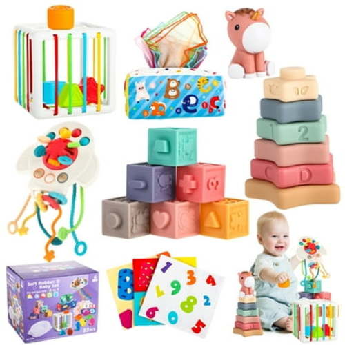 UQN Montessori Toys for 1 Year Old, 6 In 1 Baby Toys for 6-12 Months, Soft Baby Teething Toys, Learning Gifts for Baby Girls Boys, Birthday Chrismas Gift