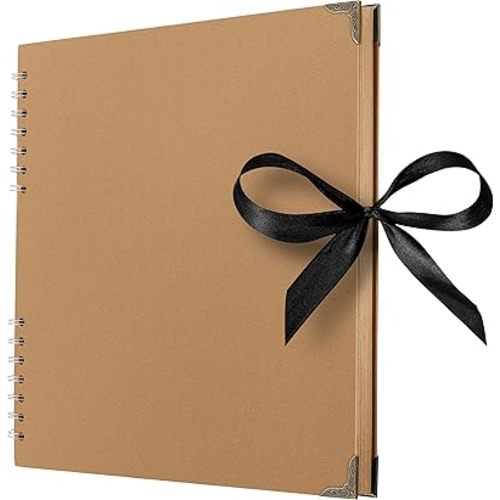 Bstorify Large Scrapbook, 11 x 11 inch, 40 Sheets (80 Pages) Brown Thick 200 GSM Kraft Paper, Memory Book, Ribbon Closure - Ideal for Your Scrapbooking, Art & Craft Projects