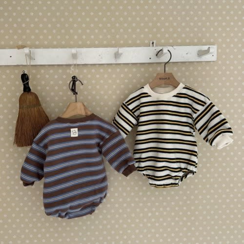 Baby Fleece Lined Stripe Sweatshirt Romper (0-24m) - 2 Colors | AT NOON STORE