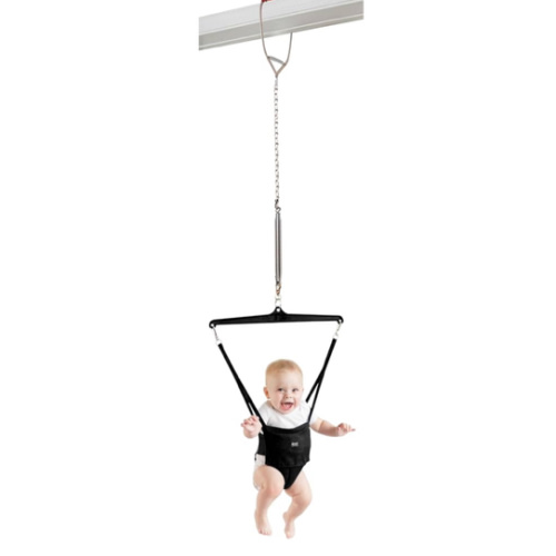 Jolly Jumper Iconic (Black), Doorway Baby Jumper, Indoor Exercise Saddle Seat, Adjustable Height, for Infants up to 28lbs, No Stand Required