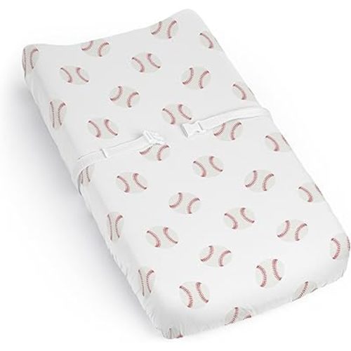 Sweet Jojo Designs Baby Changing Pad Cover Sheet (Baseball Sports) for Boys, Infant/Newborn Diaper Change Table Mat Covers (Red & White Baseballs, Americana Sport, for the Base Balls Patch Collection)