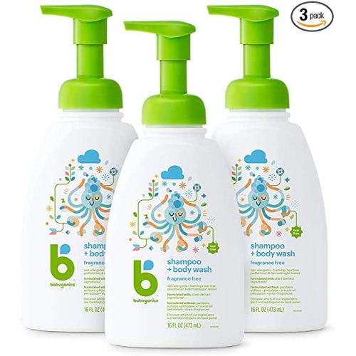 Babyganics Baby Shampoo + Body Wash Pump Bottle, Fragrance Free, Packaging May Vary,16 Fl Oz (Pack of 3)