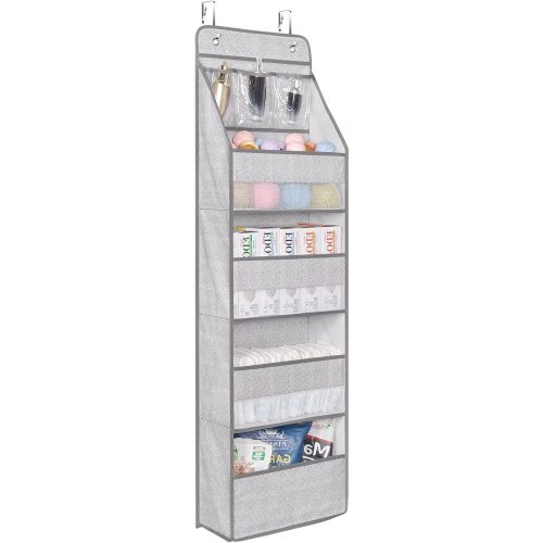 Univivi Door Hanging Organizer Nursery Closet Cabinet Over The Door Organizer with 4 Large Pockets and 3 Small PVC Pockets Door Storage for Cosmetics, Toys and Sundries