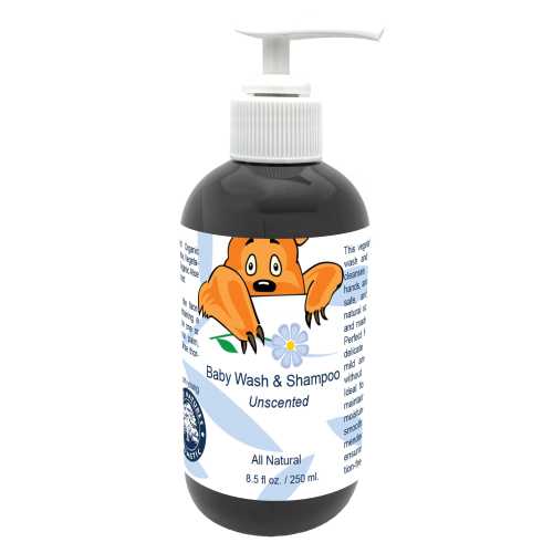 All Natural Baby wash and shampoo for sensitive skin, for babies.  Natural SLS Free. 8.5 fl oz / 250ml