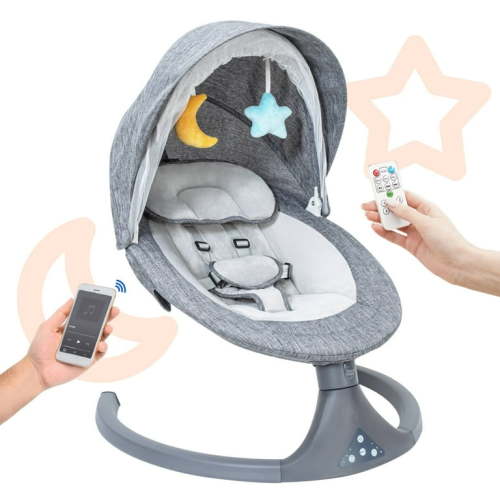 Aprpink 5-in-1 Large Baby Swing Bouncer with Rocking, Mosquito Net&Cute Toys Gray Striped for Toddler, 1 Count