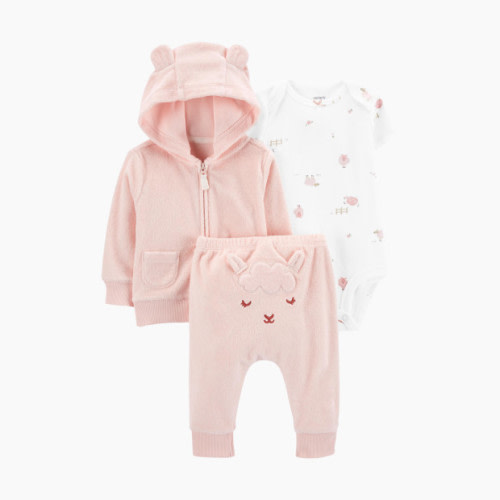 Carter's 3-Piece Terry Little Cardigan Set - Pink Lamb, 6 M