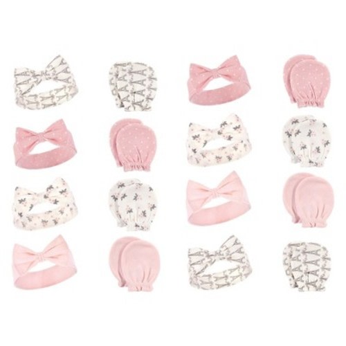 Hudson Baby Infant Girl 16Pc Headband and Scratch Mitten Set, Paris, 0-6 Months