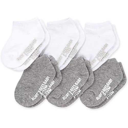 Burt's Bees Baby Baby Socks, 6-Pack Ankle Or Crew with Non-Slip Grips, Made with Organic Cotton - 0-3 Months - Heather Grey/White
