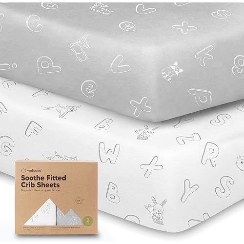 KeaBabies 2-Pack Organic Crib Sheets for Boys, Girls - Fitted Crib Mattress Sheet Neutral, Breathable Jersey Cotton Cover for Baby Bed, Toddler Mattress, Soft & Cute Prints (ABC Land Cloud)