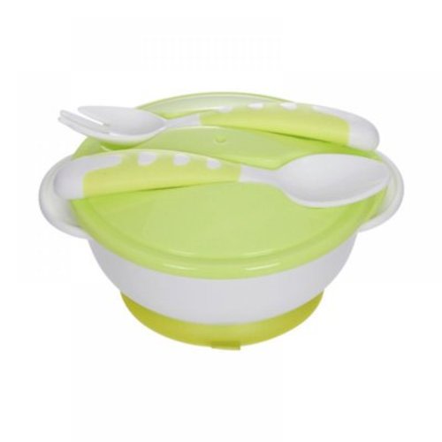 3 Colors Baby Anti-slip Double Ear Sucker Bowl With Lid With Spoon Fork Baby Training Bowl Infant Food Supplement Tableware