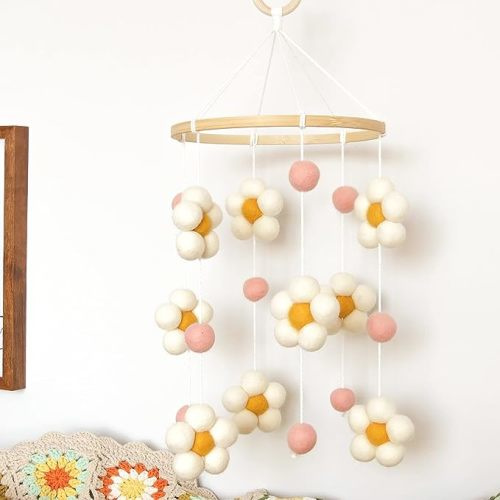 Daisy Mobile for Crib, Baby Crib Mobile for Girls, Baby Mobile for Bassinet, Nursery Felt Flower Mobiles