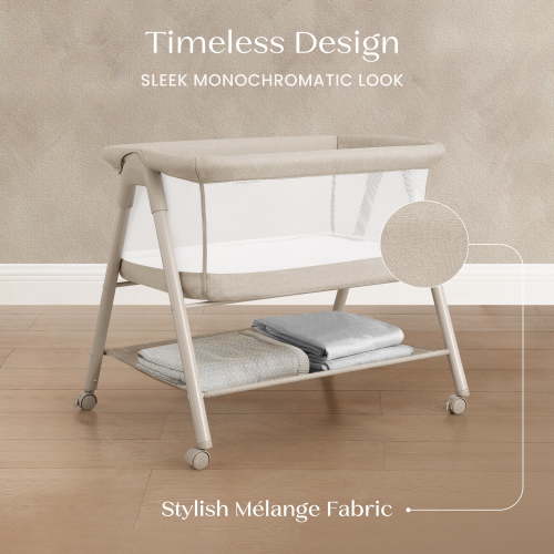 Delta Children Haven AirFlow Bassinet with Breathable Mesh and Wheels, Tan