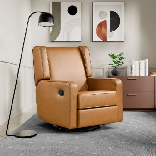 Relax-A-Lounger Eric Swivel Rocker Recliner Brown Vegan Leather