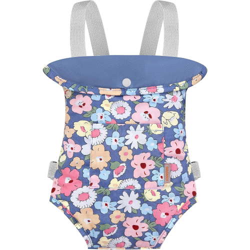 GAGAKU Baby Doll Carrier, Doll Carrier for Little Girls, Kids Baby Carrier for Dolls, Reborn Baby Doll Carrier for Toddlers - Blue Flowers