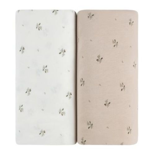 Aurora Fitted Bassinet Sheet Set - 2 pk - 100% Jersey Knit Cotton - Ivory/Sage Floral Printed