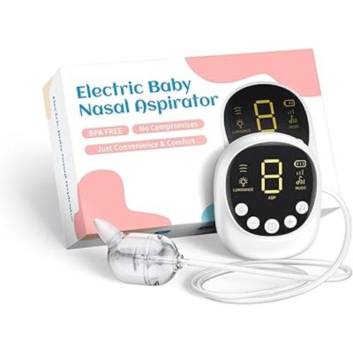 Nasal Aspirator for Baby, Nose Sucker for Baby, Hospital Grade, Electric Nose Sucker with Adjustable 9 Levels Suction, Rechargeable with Night Light and Nursery Rhyme, White