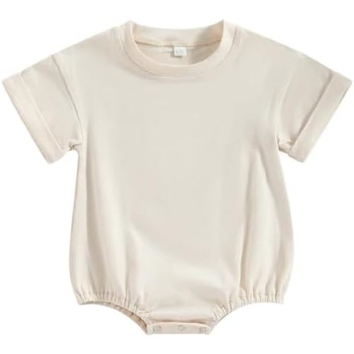 Unisex Baby Boy Girl Clothes Infant Summer Oversized Bubble Romper Toddler Baby Plain Short Sleeve Jumpsuit