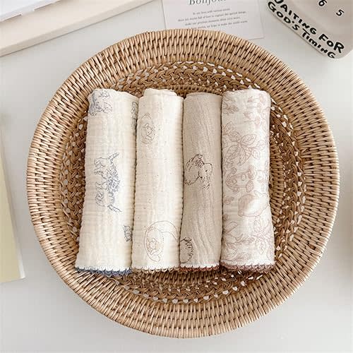 4-Pack Muslin 100% Cotton Sweet Burp Cloths - Pattern-3